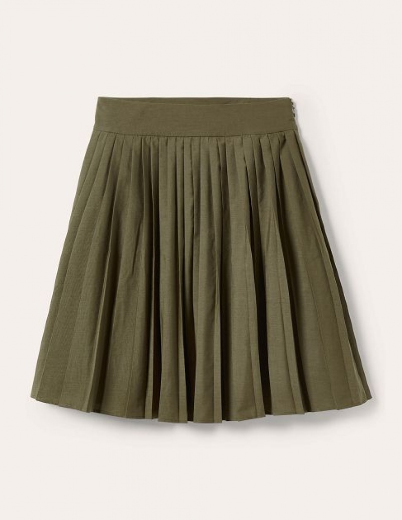 Green Women's Boden Pleated Cotton Skirts | 87240QZOH