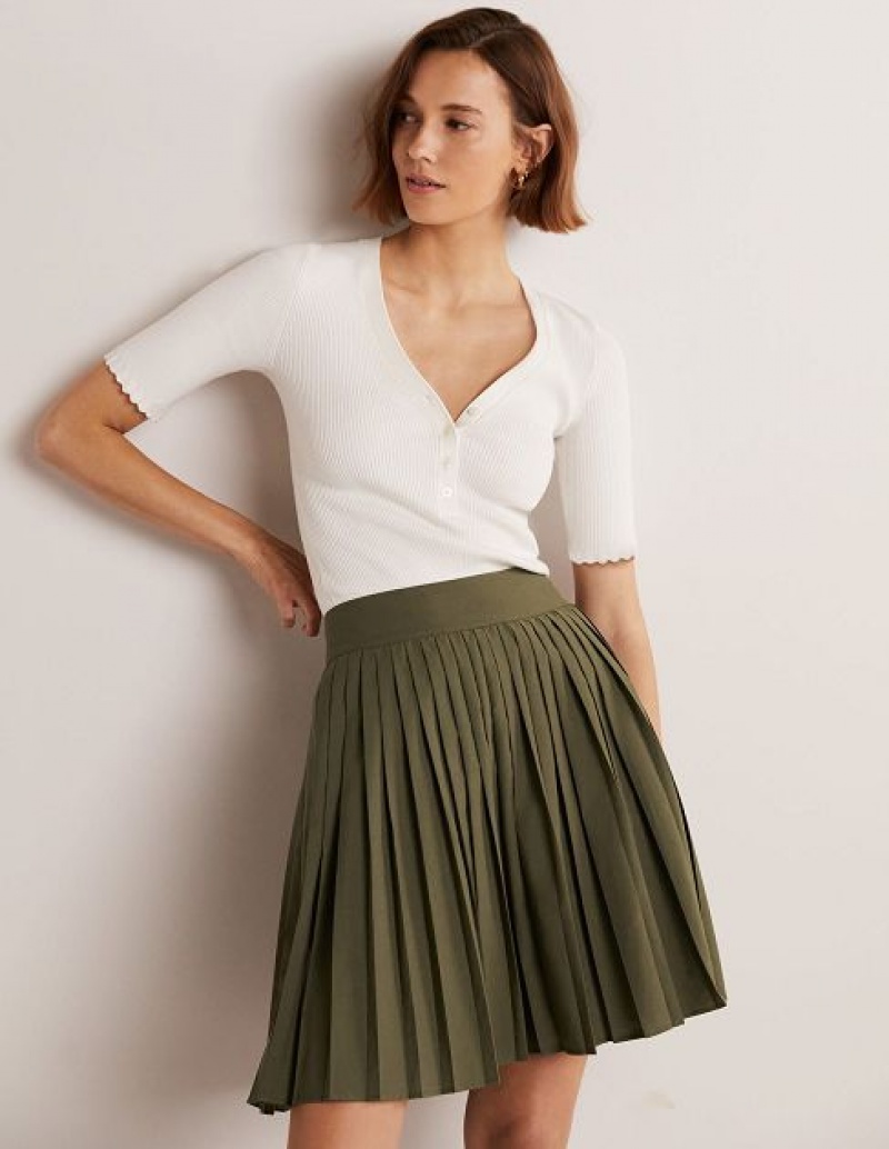 Green Women\'s Boden Pleated Cotton Skirts | 87240QZOH