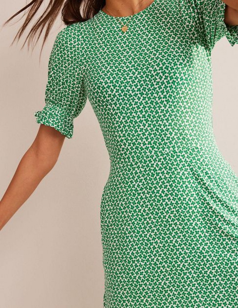 Green Women's Boden Puff Sleeve Jersey Mini Dress | 51396CPTD