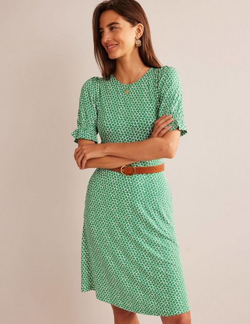 Green Women's Boden Puff Sleeve Jersey Mini Dress | 51396CPTD