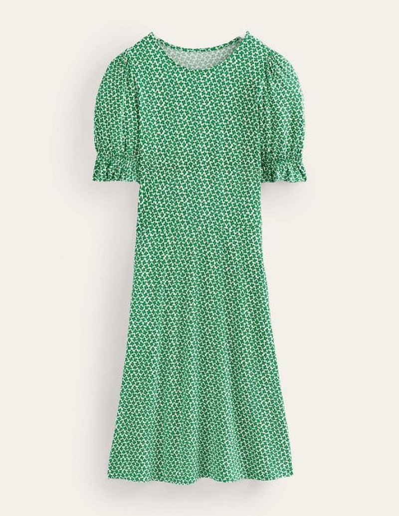 Green Women's Boden Puff Sleeve Jersey Mini Dress | 51396CPTD