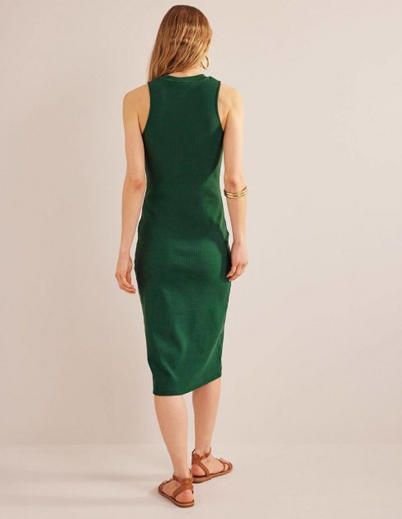 Green Women's Boden Racer Rib Jersey Midi Dress | 91408ZUWQ