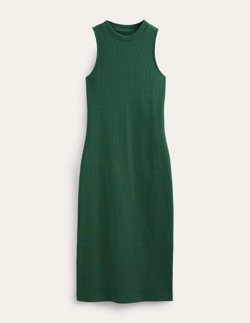 Green Women's Boden Racer Rib Jersey Midi Dress | 91408ZUWQ