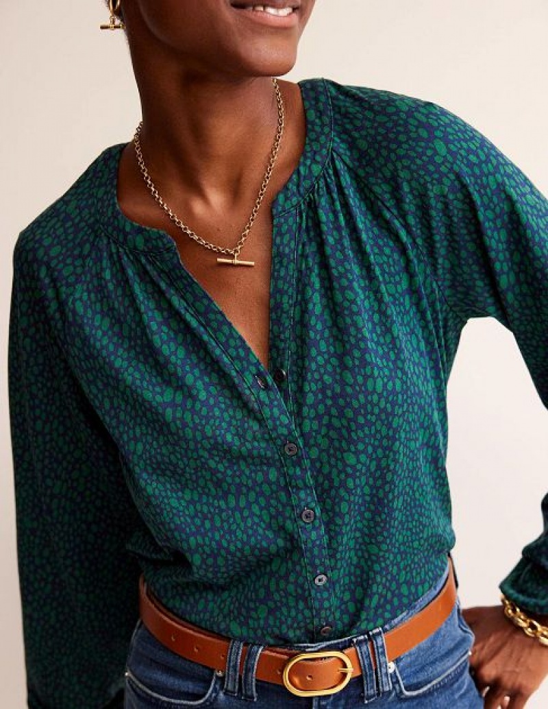 Green Women's Boden Relaxed Gather Detail Shirts | 08179WNUD