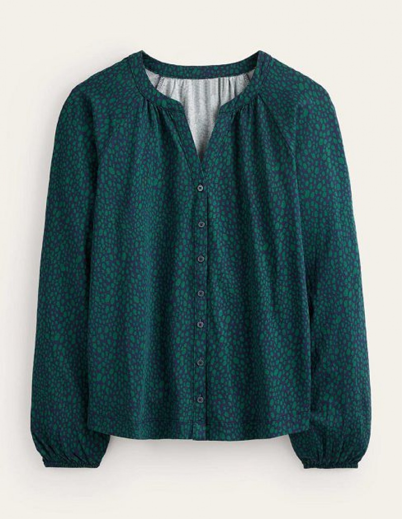 Green Women's Boden Relaxed Gather Detail Shirts | 08179WNUD