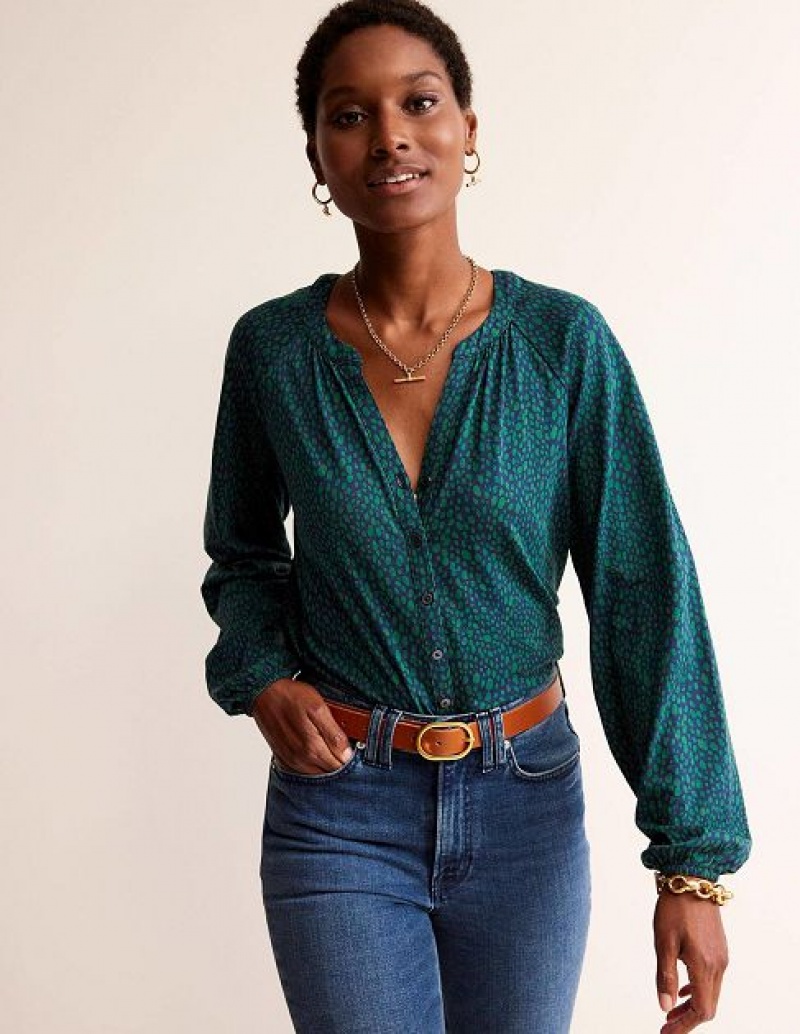 Green Women\'s Boden Relaxed Gather Detail Shirts | 08179WNUD