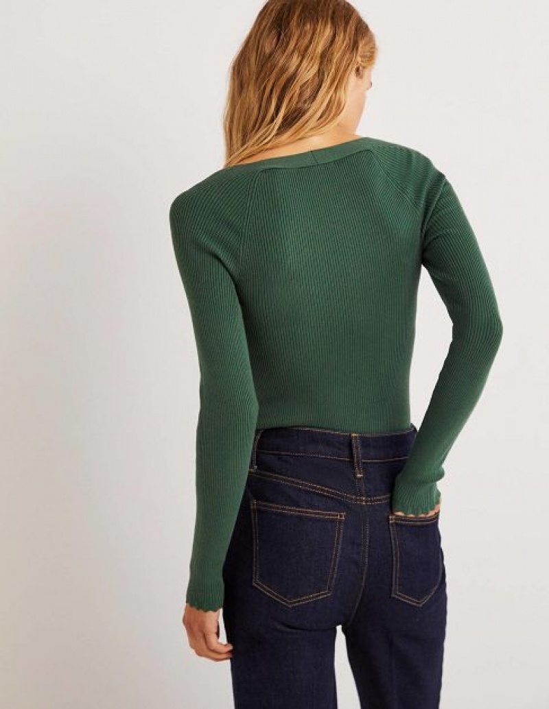 Green Women's Boden Ribbed Square Neck Tops | 43710OZFM