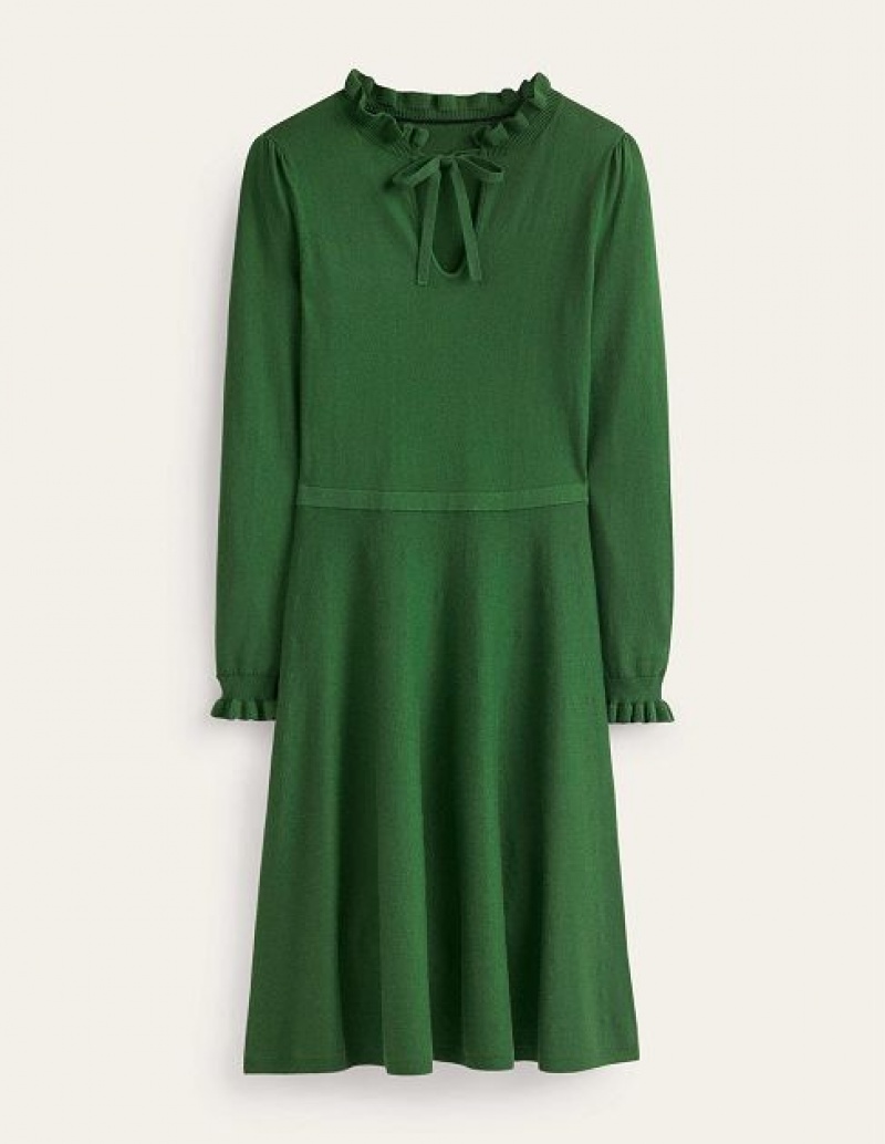 Green Women's Boden Ruffle Tie Neck Dress | 97648OSVI