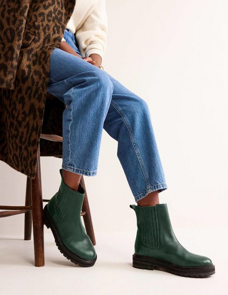 Green Women's Boden Sadie Chunky Chelsea Boots | 91584NBFL