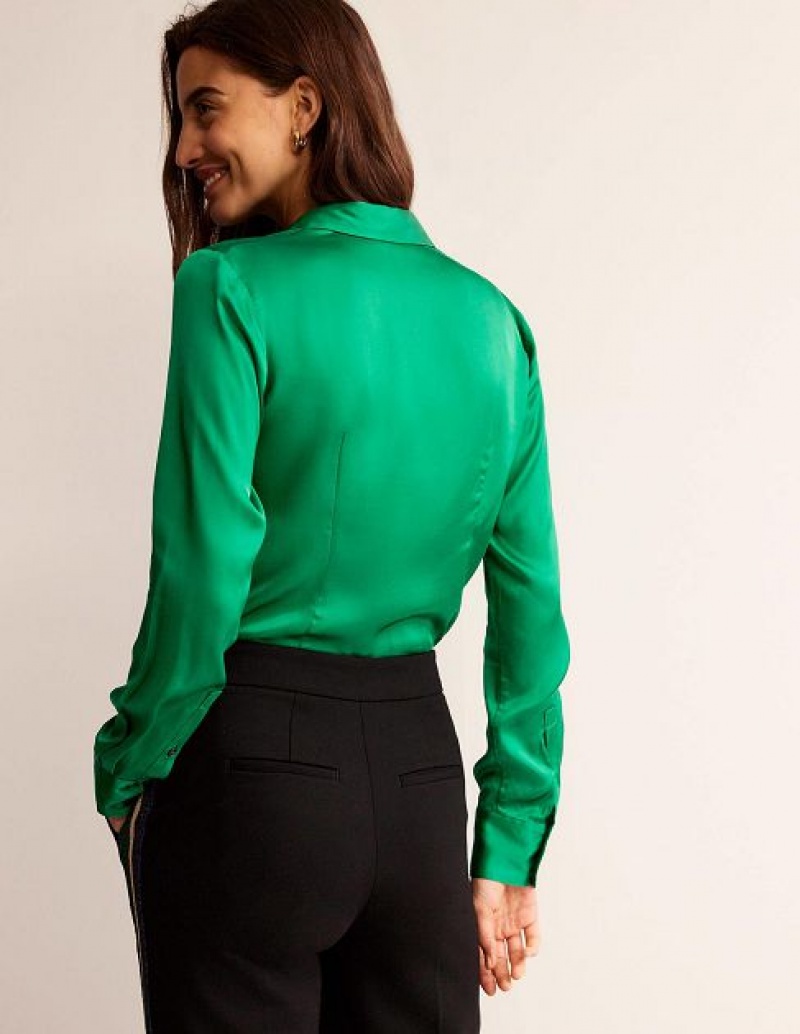 Green Women's Boden Saskia Satin Shirts | 17945SPWB