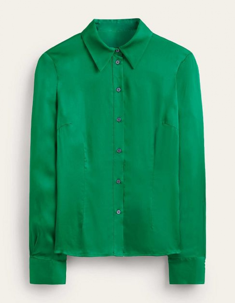 Green Women's Boden Saskia Satin Shirts | 17945SPWB