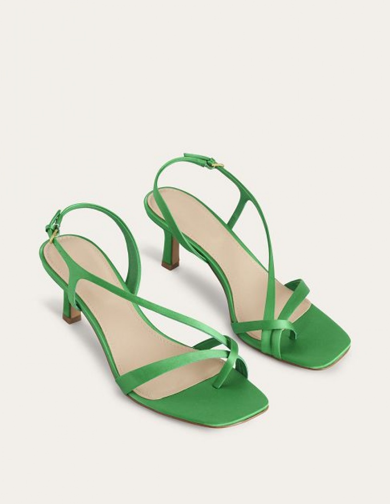 Green Women's Boden Satin Low Heeled Sandals | 58327PACK