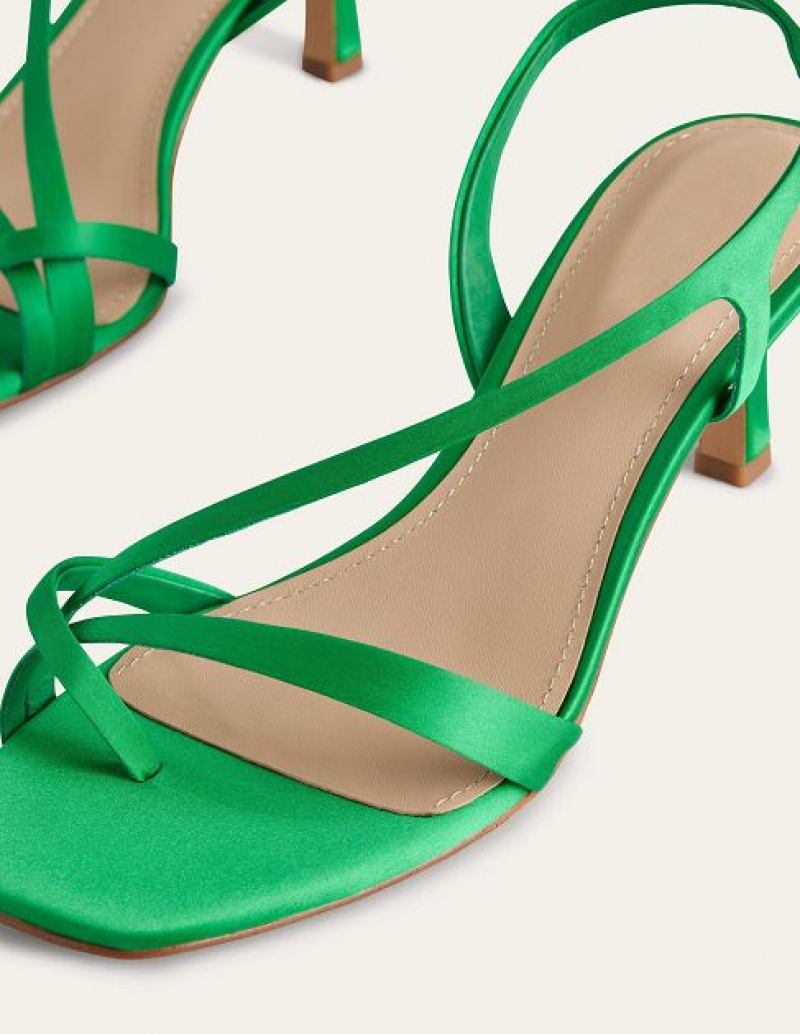 Green Women's Boden Satin Low Heeled Sandals | 58327PACK