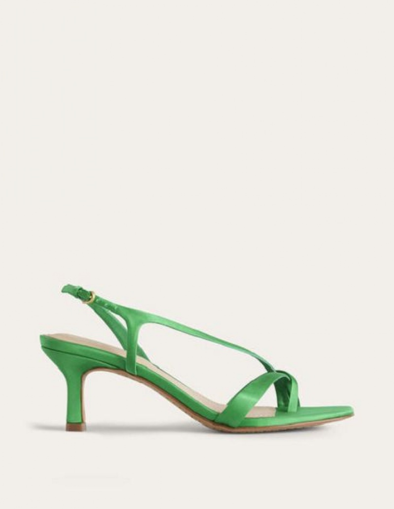 Green Women's Boden Satin Low Heeled Sandals | 58327PACK