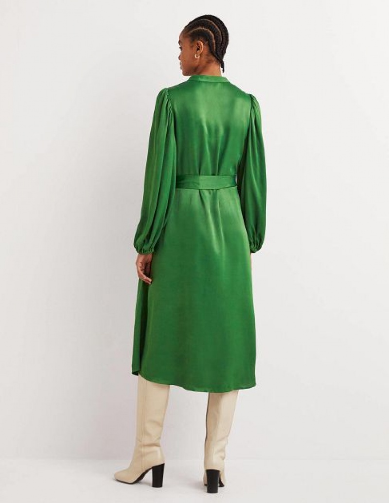 Green Women's Boden Satin Shirt Dress | 96702HNYX