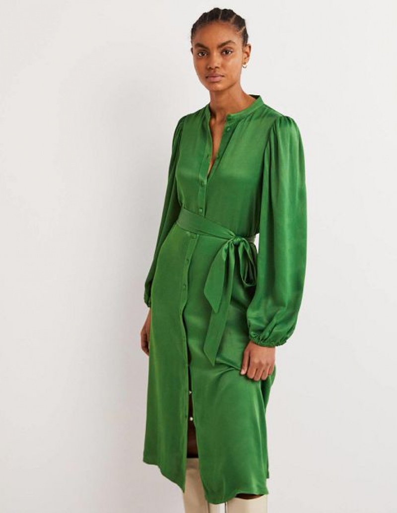 Green Women's Boden Satin Shirt Dress | 96702HNYX