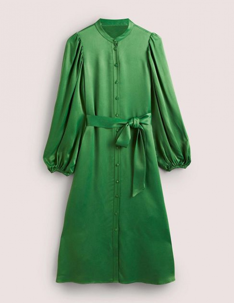 Green Women's Boden Satin Shirt Dress | 96702HNYX