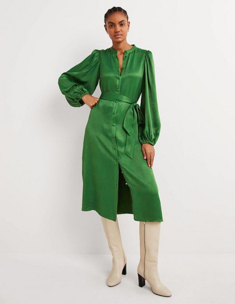 Green Women\'s Boden Satin Shirt Dress | 96702HNYX