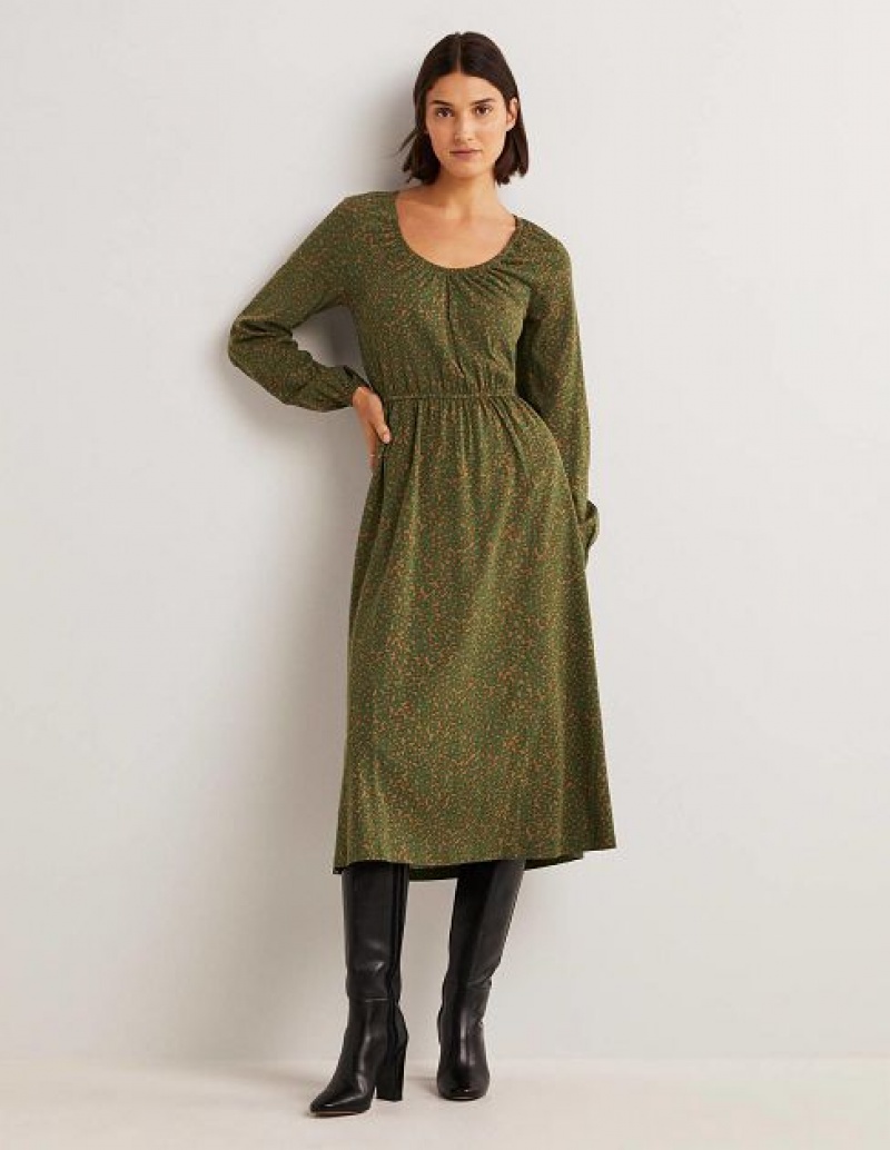 Green Women's Boden Scoop Neck Jersey Midi Dress | 26751THDF