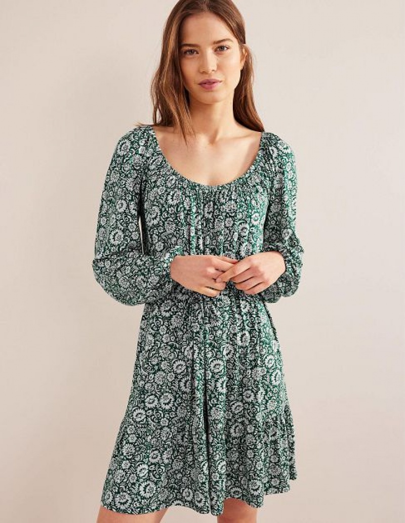 Green Women's Boden Scoop Tiered Jersey Mini Dress | 31745XCQR