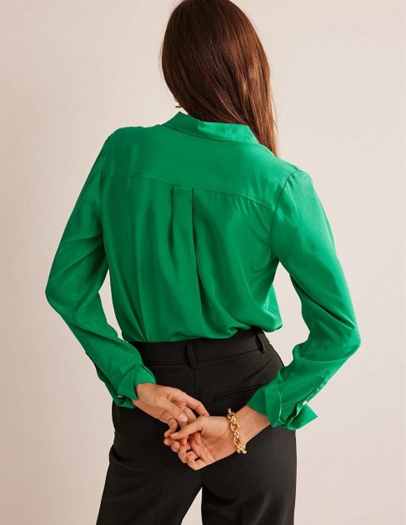 Green Women's Boden Sienna Silk Shirts | 62804AMTL