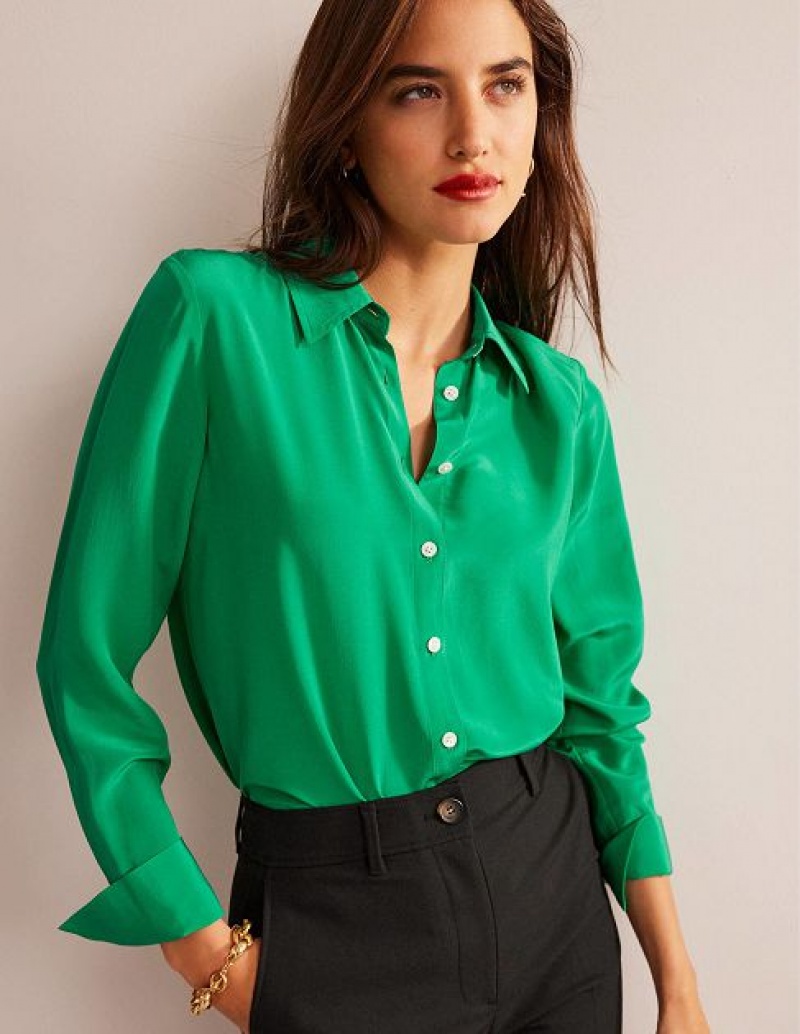 Green Women's Boden Sienna Silk Shirts | 62804AMTL