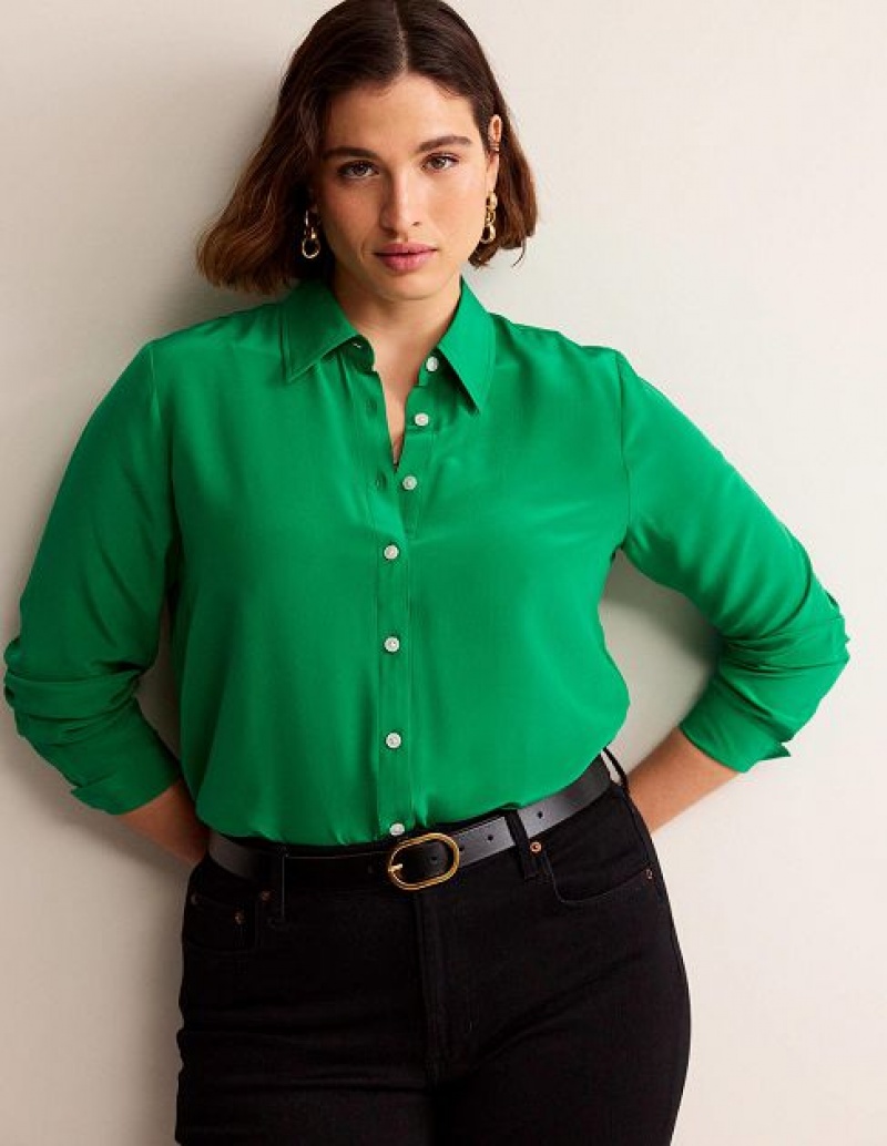 Green Women's Boden Sienna Silk Shirts | 62804AMTL