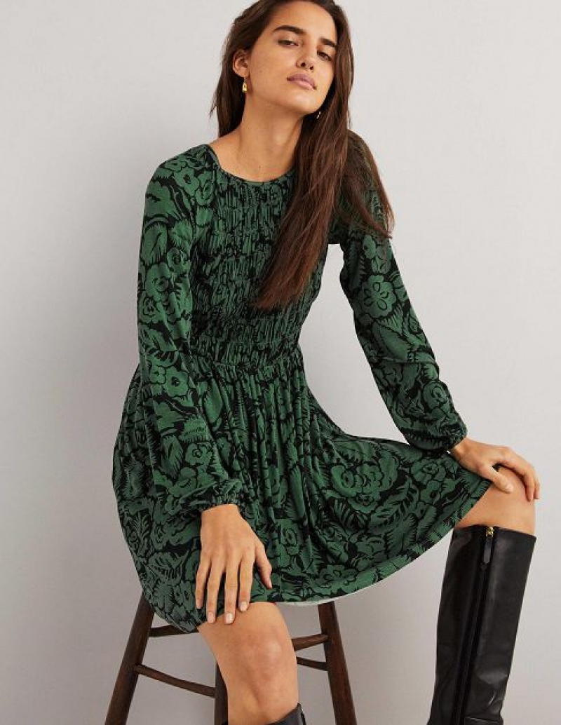 Green Women's Boden Smocked Bodice Jersey Dress | 16730YOEK