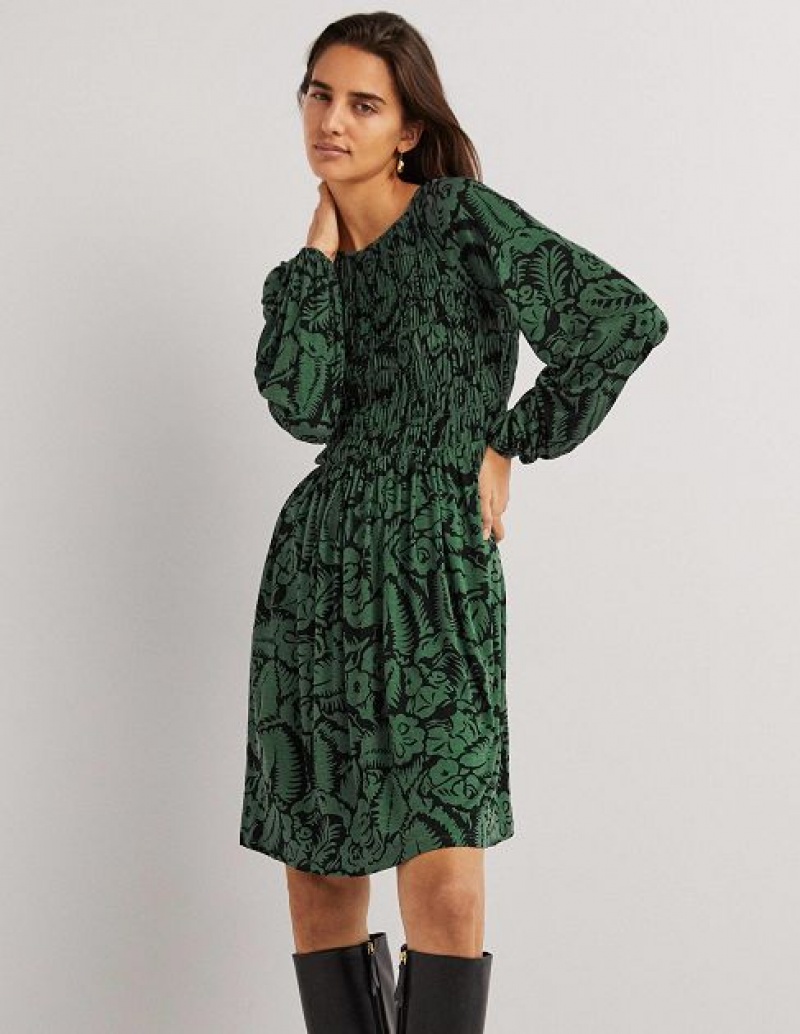 Green Women's Boden Smocked Bodice Jersey Dress | 16730YOEK