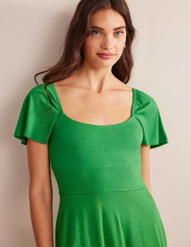 Green Women's Boden Square Neck Jersey Mini Dress | 93162JRIH