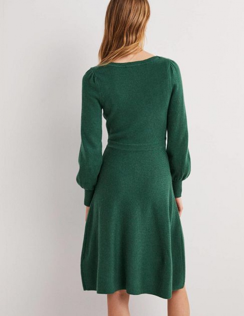 Green Women's Boden Square Neck Knitted Dress | 92054DHYE