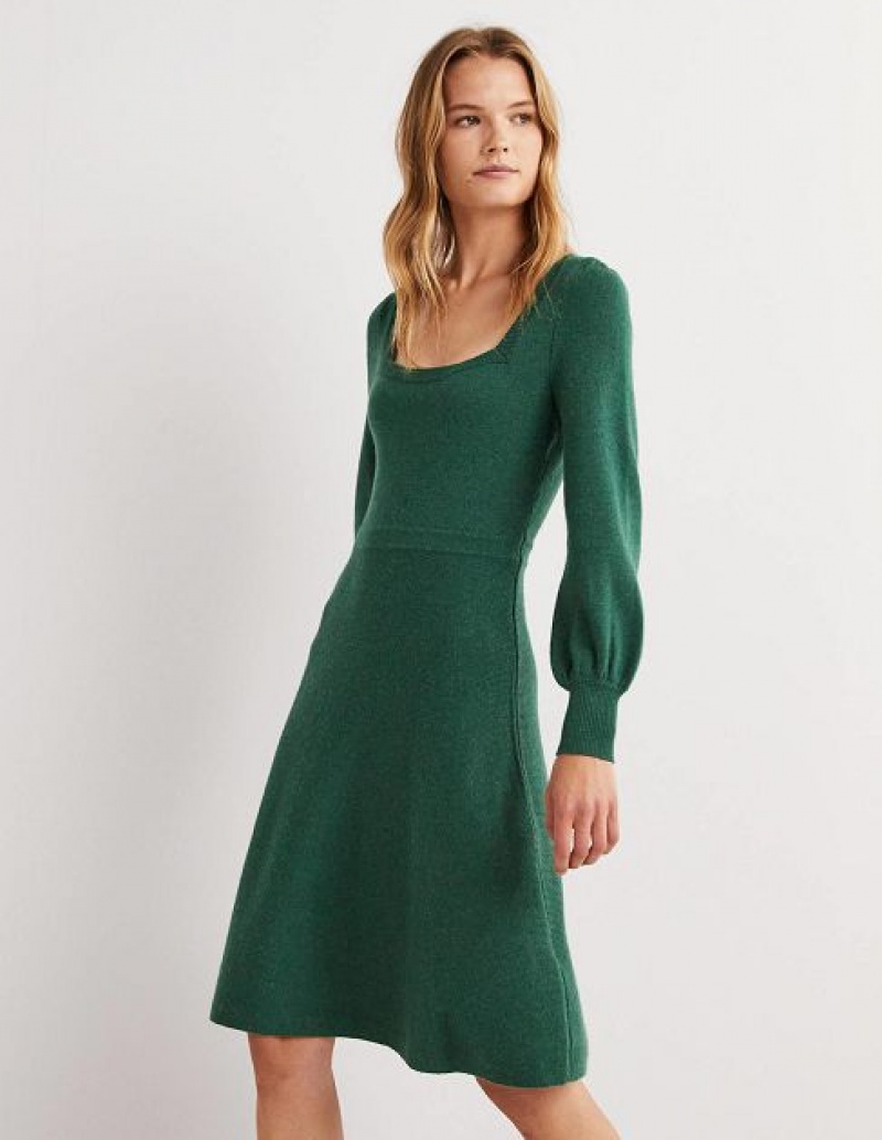 Green Women's Boden Square Neck Knitted Dress | 92054DHYE