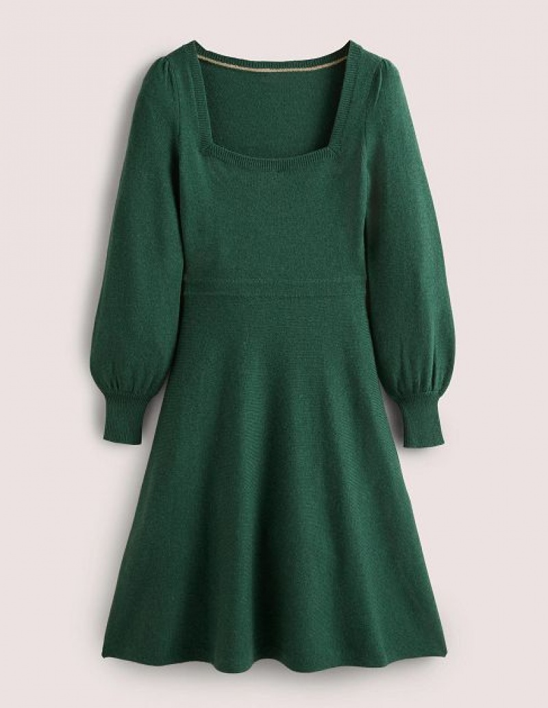 Green Women's Boden Square Neck Knitted Dress | 92054DHYE