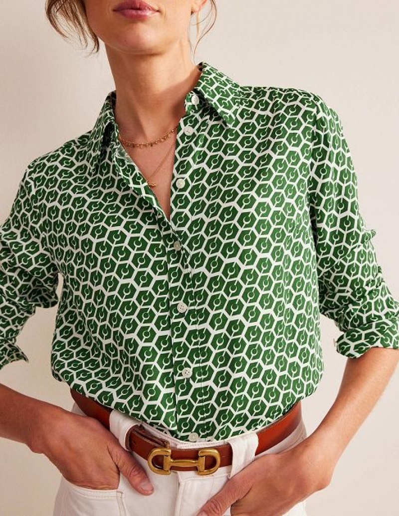 Green Women's Boden Straight-fit Twill Shirts | 98154FJGU