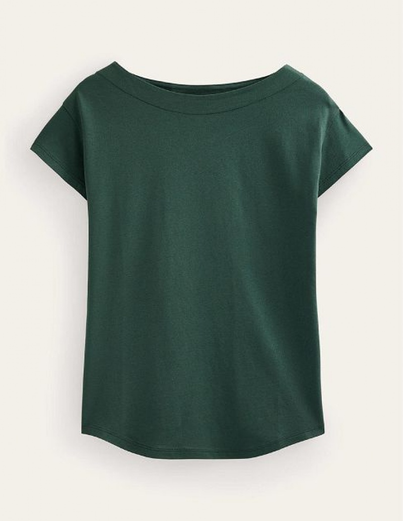 Green Women's Boden Supersoft Boat Neck T-Shirt | 73895GOXM