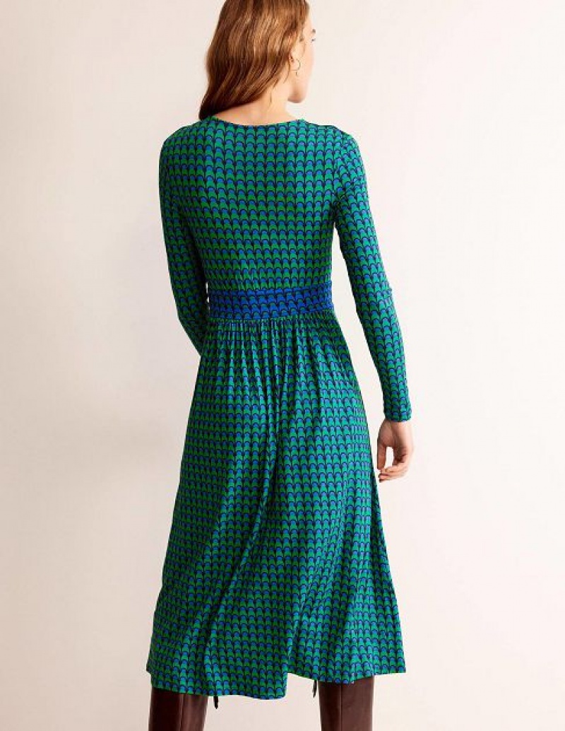 Green Women's Boden Thea Long Sleeve Midi Dress | 98564EHYF