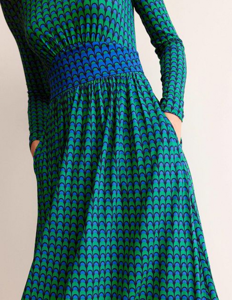 Green Women's Boden Thea Long Sleeve Midi Dress | 98564EHYF