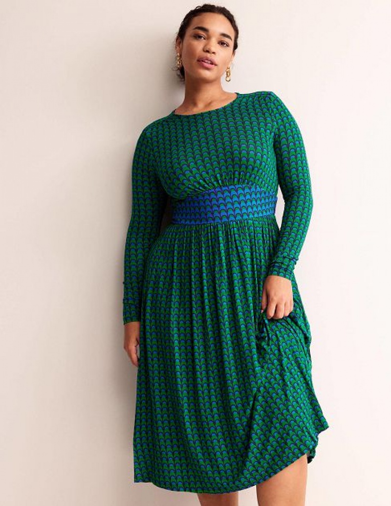 Green Women's Boden Thea Long Sleeve Midi Dress | 98564EHYF