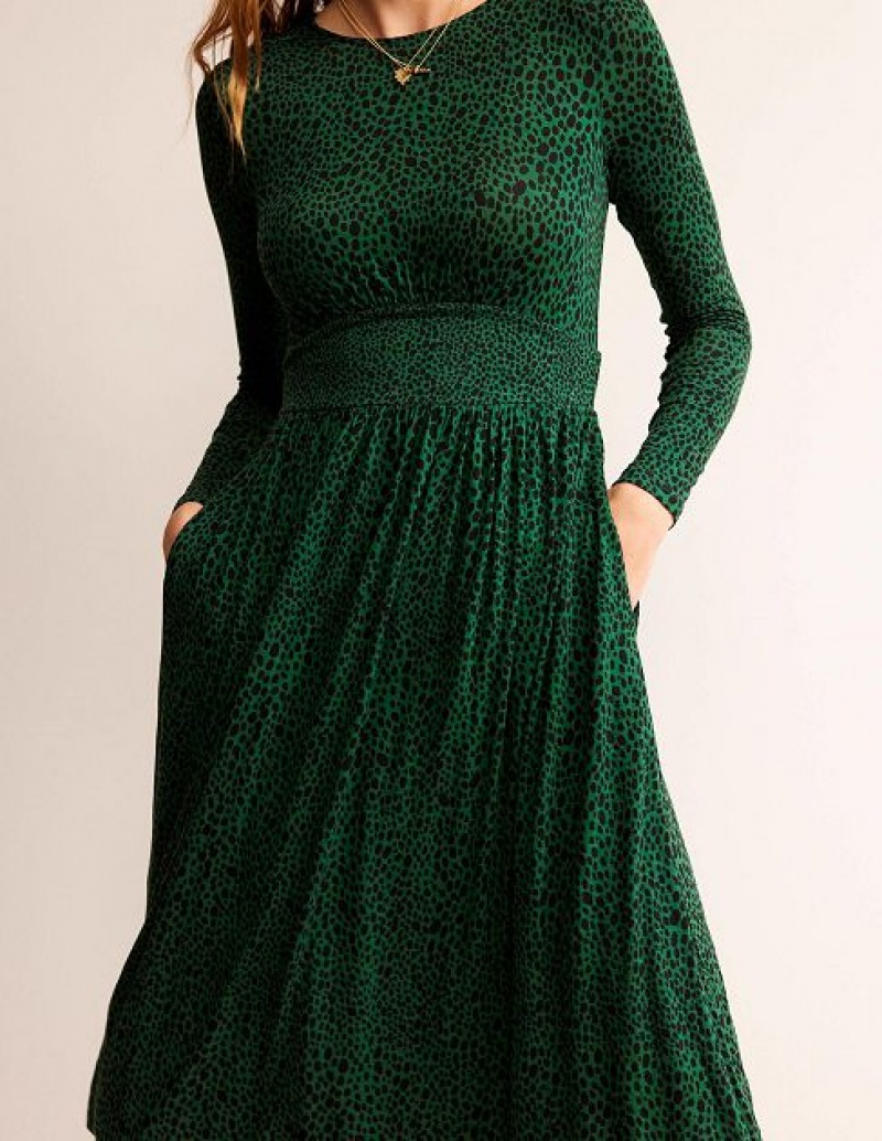 Green Women's Boden Thea Long Sleeve Midi Dress | 04791TLQC