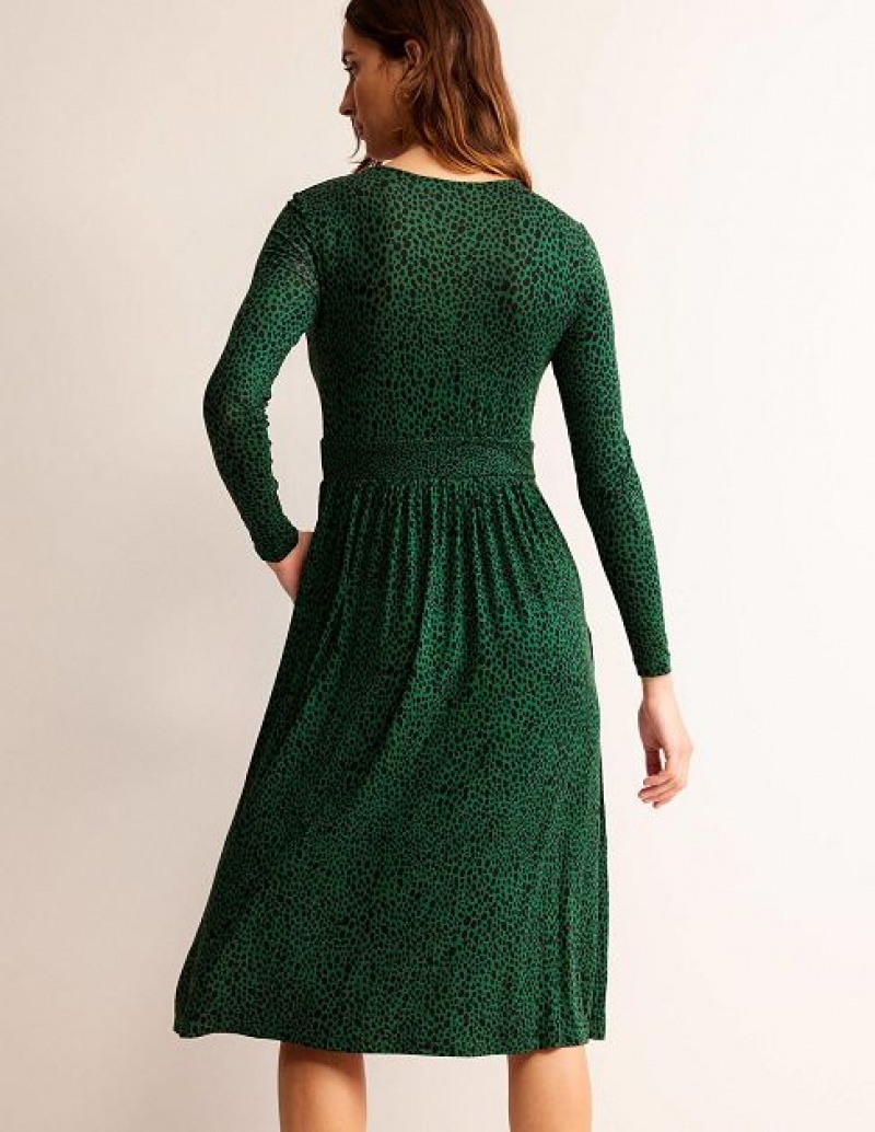 Green Women's Boden Thea Long Sleeve Midi Dress | 04791TLQC