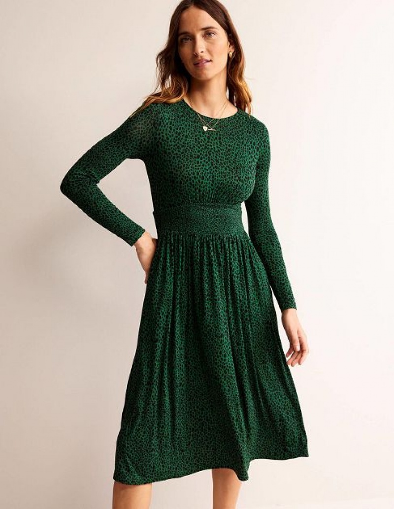 Green Women's Boden Thea Long Sleeve Midi Dress | 04791TLQC