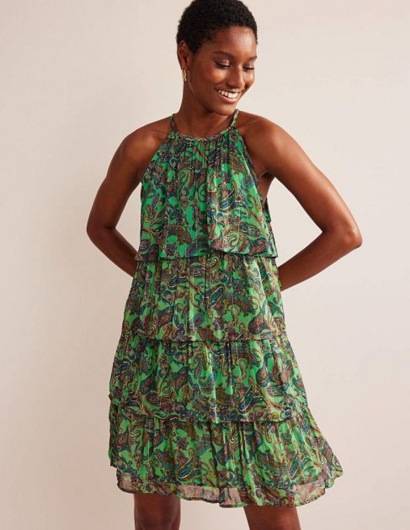 Green Women's Boden Tiered Halterneck Dress | 27453LQEZ