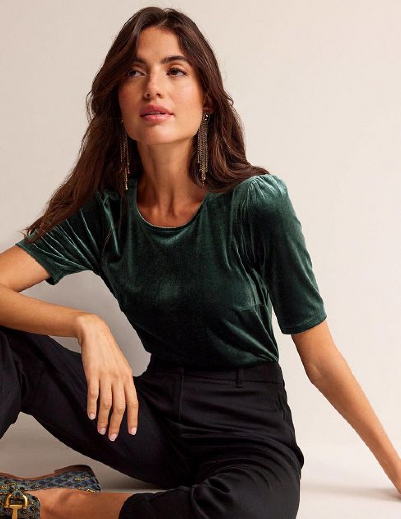 Green Women's Boden Velvet T-Shirt | 03915CEFX