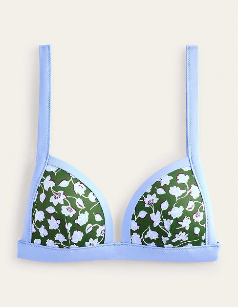 Green / Blue Women's Boden Triangle Panelled Bikini Tops | 56043JGEU