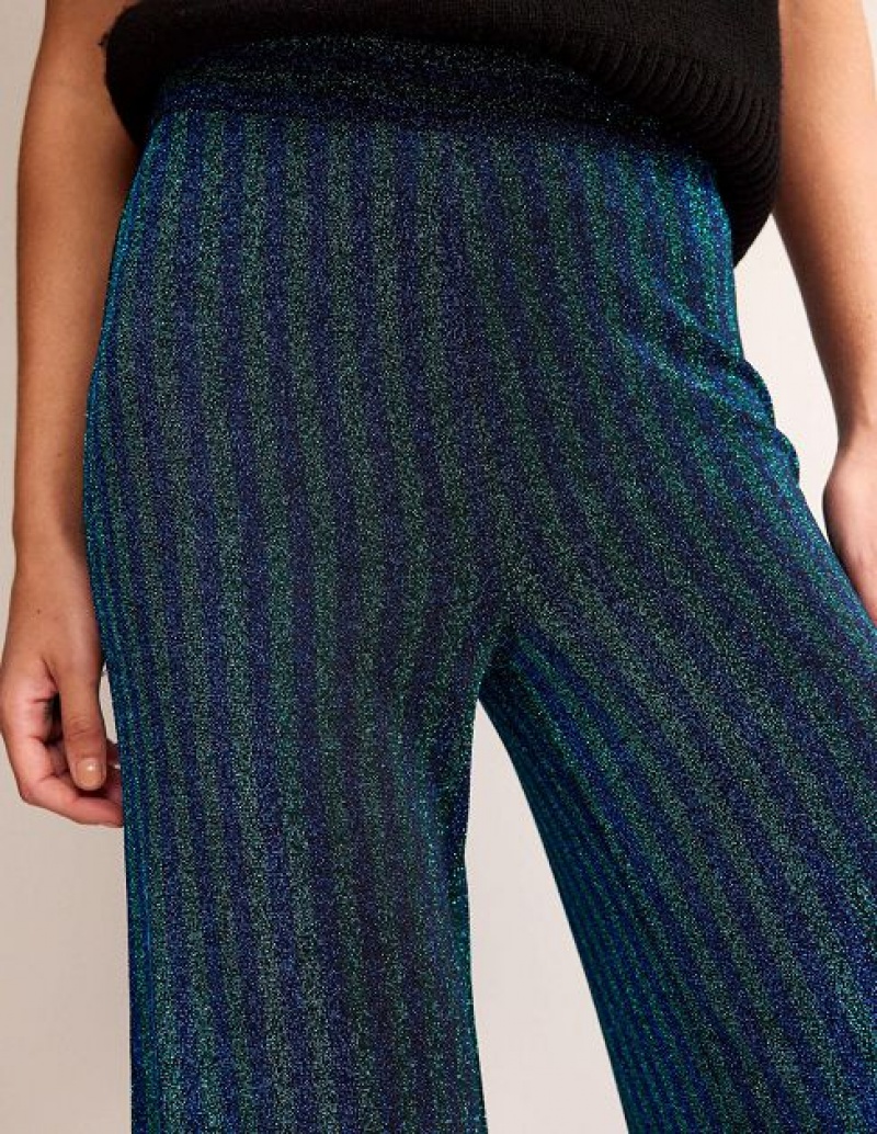 Green / Navy Stripes Women's Boden Jersey Metallic Pants | 50614IWTP