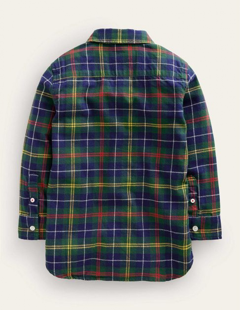 Green / Navy / Yellow Kids' Boden Brushed Flannel Shirts | 96781BTVN