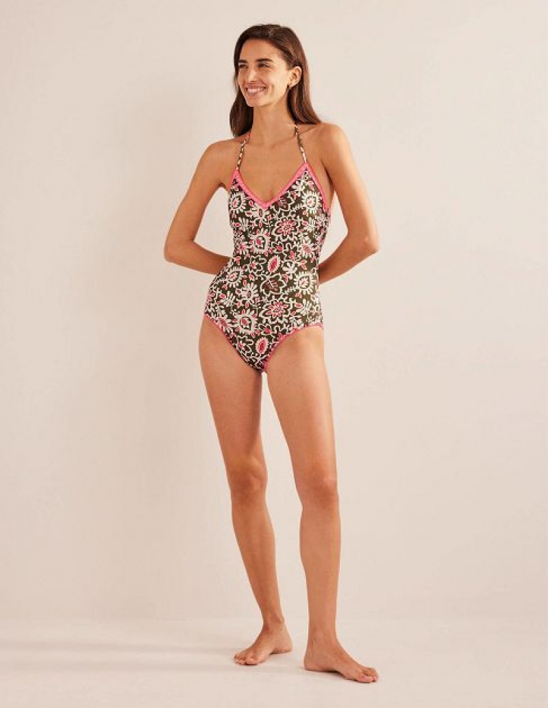 Green / Pink Women's Boden Layered Crochet Swimsuits | 73026OILG