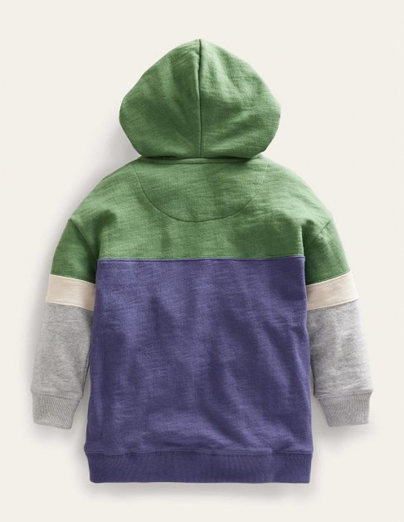 Green / Purple Kids' Boden Colour Block Zip Hoodie | 72349OBRF