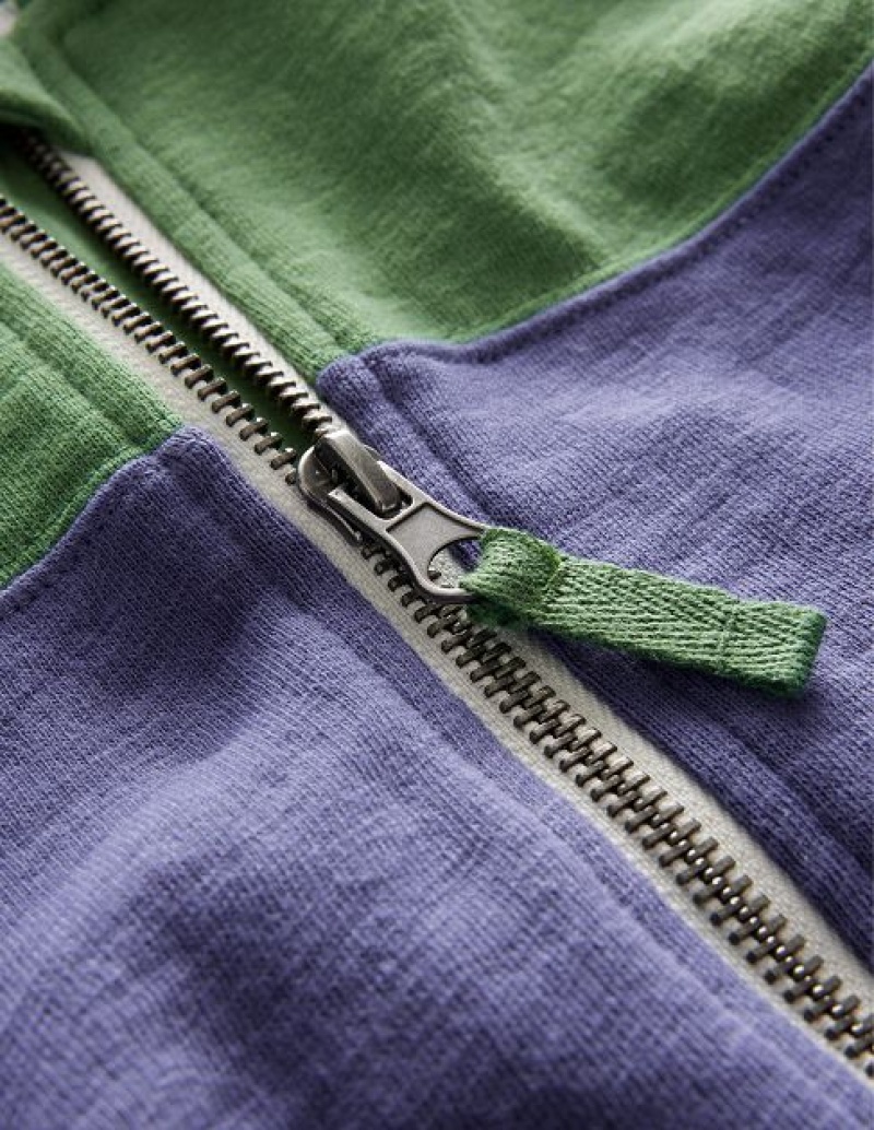 Green / Purple Kids' Boden Colour Block Zip Hoodie | 72349OBRF