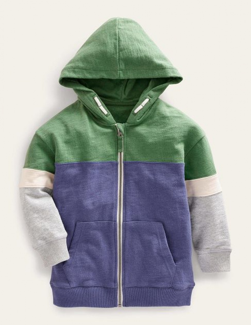 Green / Purple Kids\' Boden Colour Block Zip Hoodie | 72349OBRF